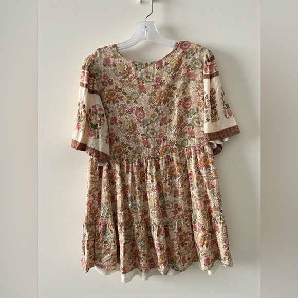 New Dia Floral Babydoll Dress Large Boho Cottagecore Tiered V Neck flowy - Picture 2 of 6